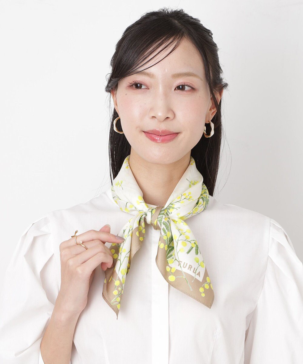 MOONBAT 【シルク100%】FURLA (フルラ) ミモザ シルクプリントスカーフ 65cm×65cm UV対策 手洗い可能 