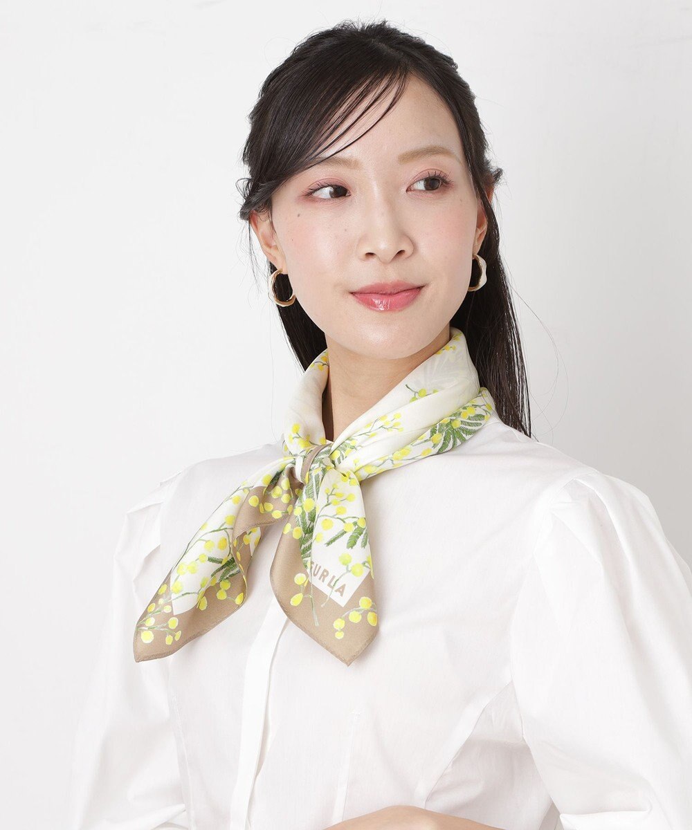 MOONBAT 【シルク100%】FURLA (フルラ) ミモザ シルクプリントスカーフ 65cm×65cm UV対策 手洗い可能 