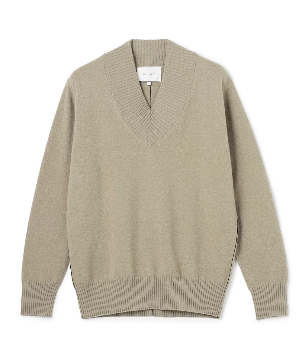 BEIGE， 【洗える】POMPE / ウールカシミヤ配色ラインVネックニット 