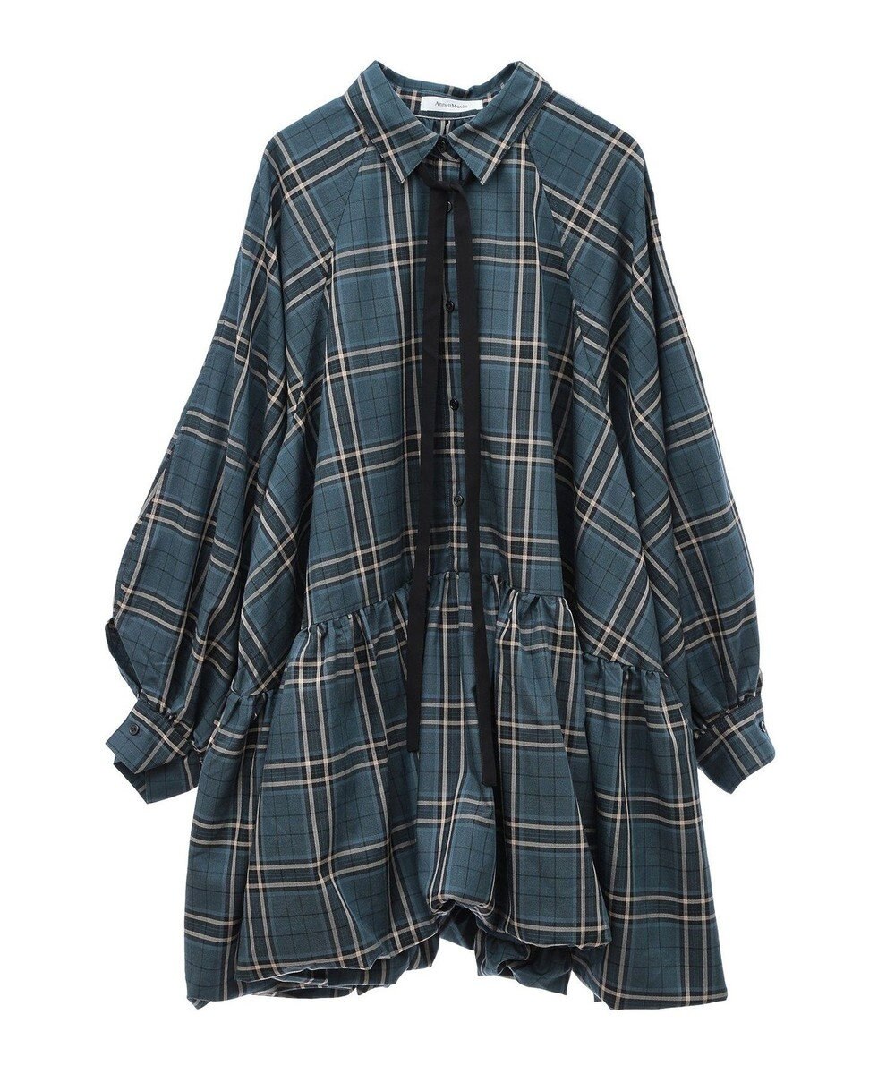 Green Parks ボウタイリボン付裾バルーンシャツワンピース 