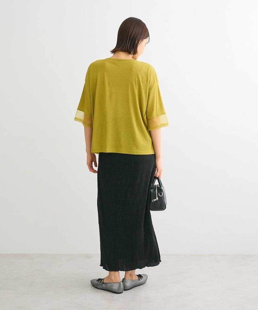 Green Parks 袖チュールドッキングシアー５分袖プルオーバー 