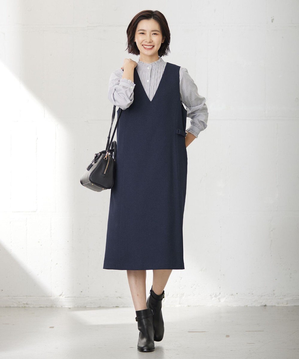 J.PRESS LADIES 【洗える】BEZ C/Ny ドビーストライプ フリルネック ブラウス 