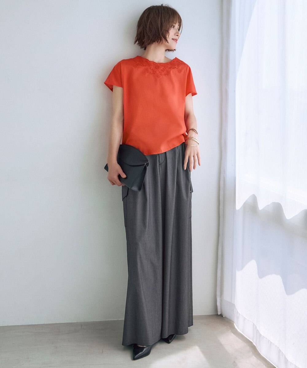 自由区 L 【カタログ掲載・接触冷感・UVカット・洗える】デニムライクボトムフレアワイド パンツ 