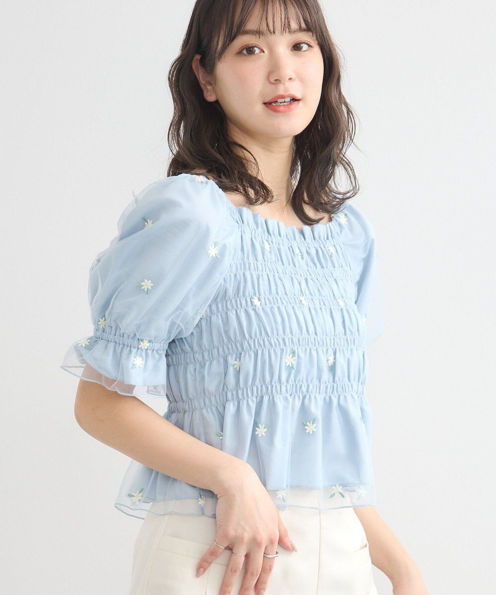 earth music&ecology フラワー刺繍シャーリングプルオーバー 