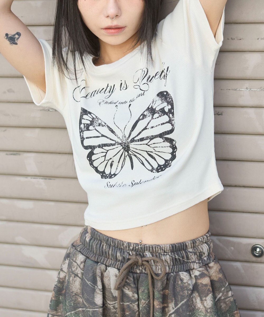 WEGO ヴィンテージウォッシュグラフィックリブT 