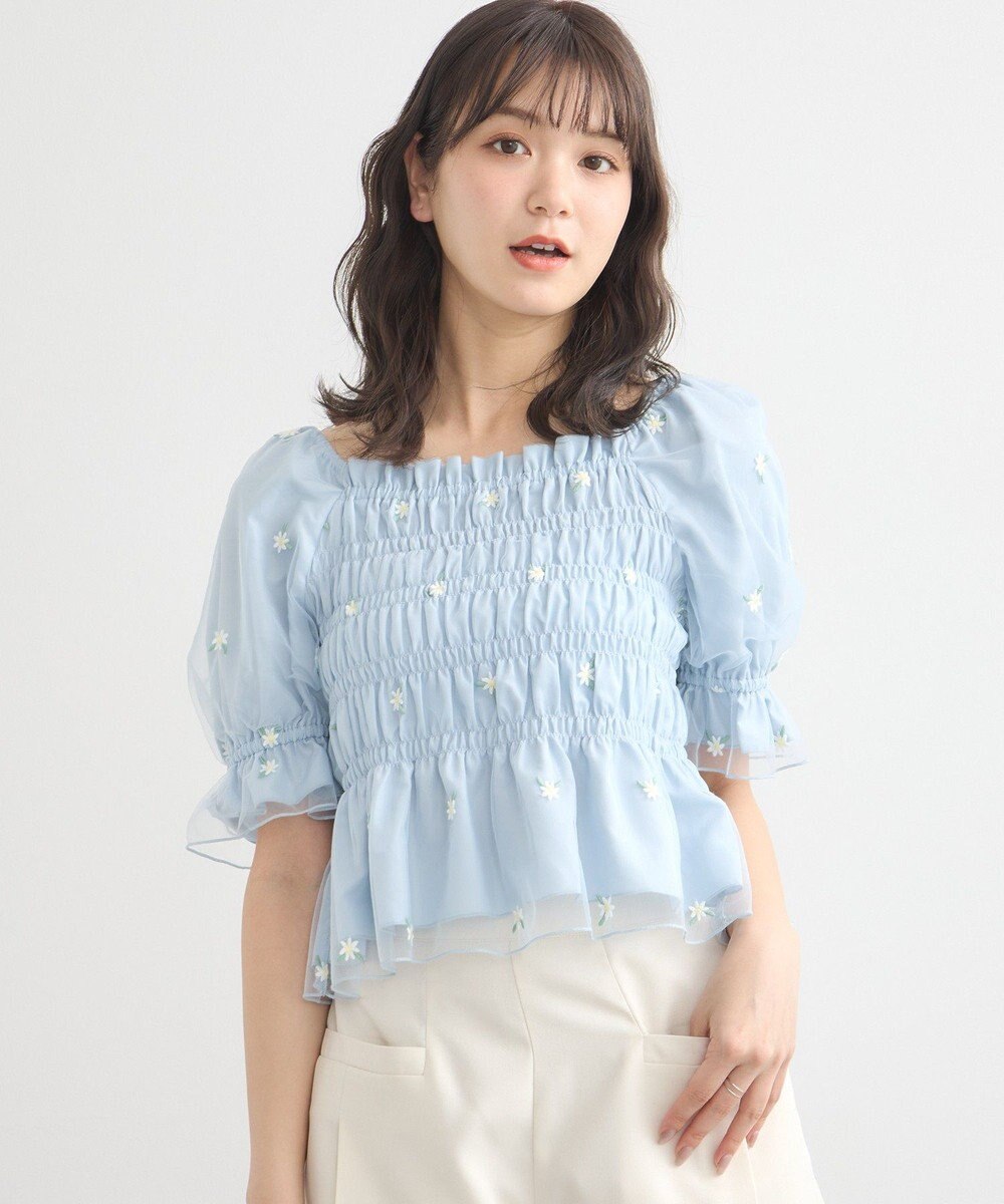 earth music&ecology フラワー刺繍シャーリングプルオーバー 