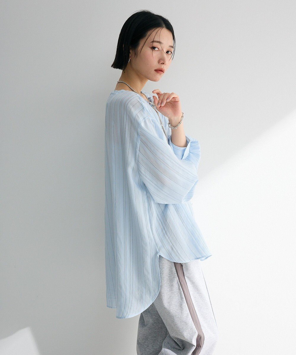 Green Parks ドロストネックシアーストライプチュニック 