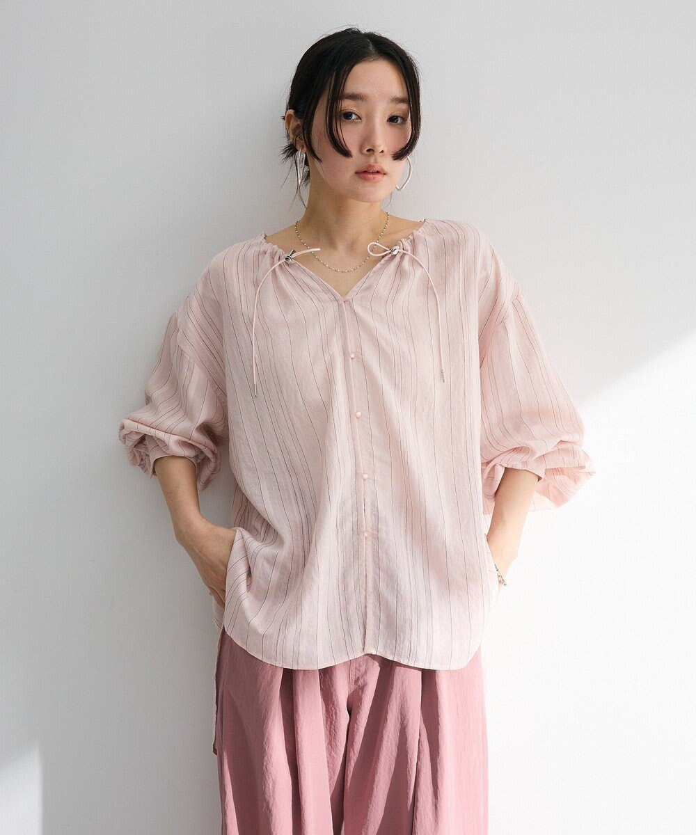 Green Parks ドロストネックシアーストライプチュニック 