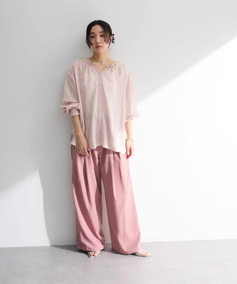 Green Parks ドロストネックシアーストライプチュニック 