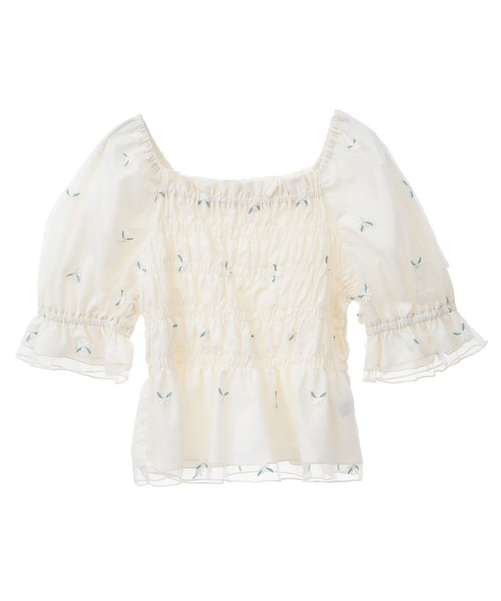 earth music&ecology フラワー刺繍シャーリングプルオーバー 