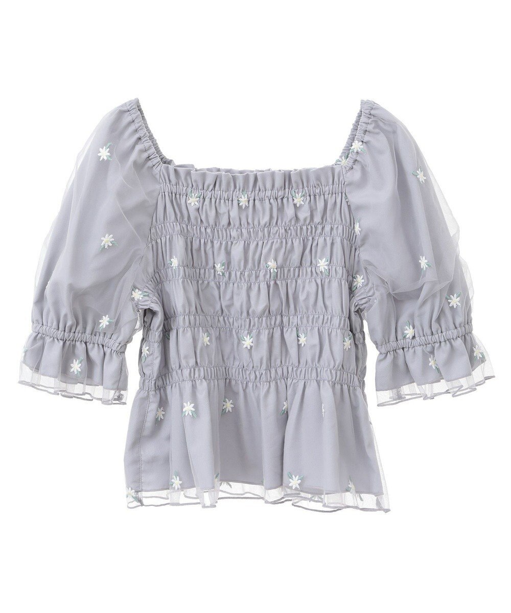 earth music&ecology フラワー刺繍シャーリングプルオーバー 