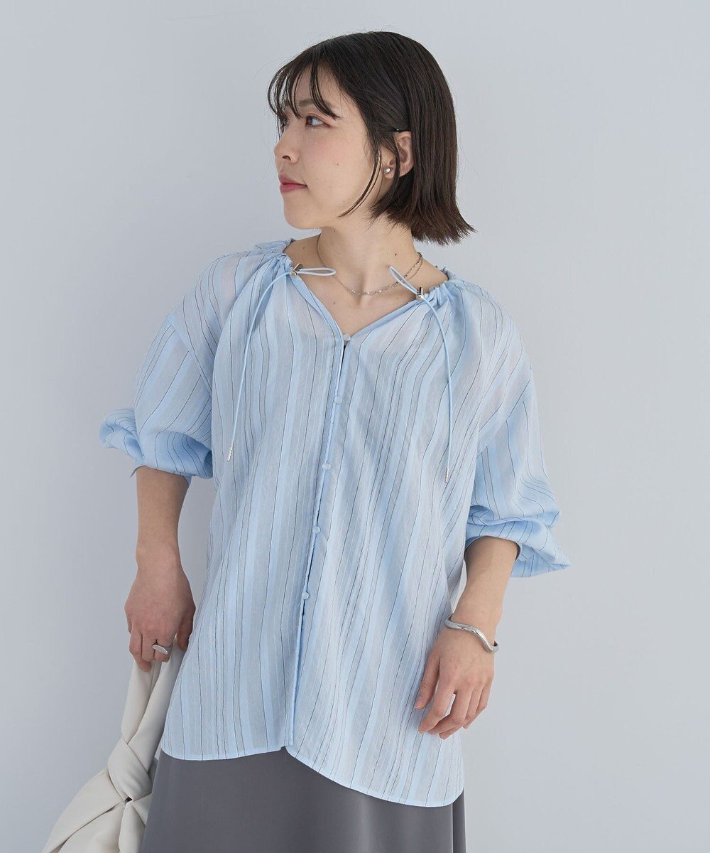 Green Parks ドロストネックシアーストライプチュニック 