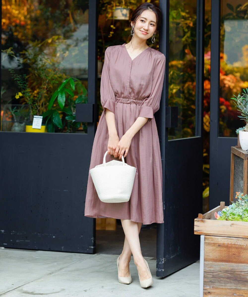 Tiaclasse L 【洗える】スタイルアップも叶うヴィンテージサテンワンピース 