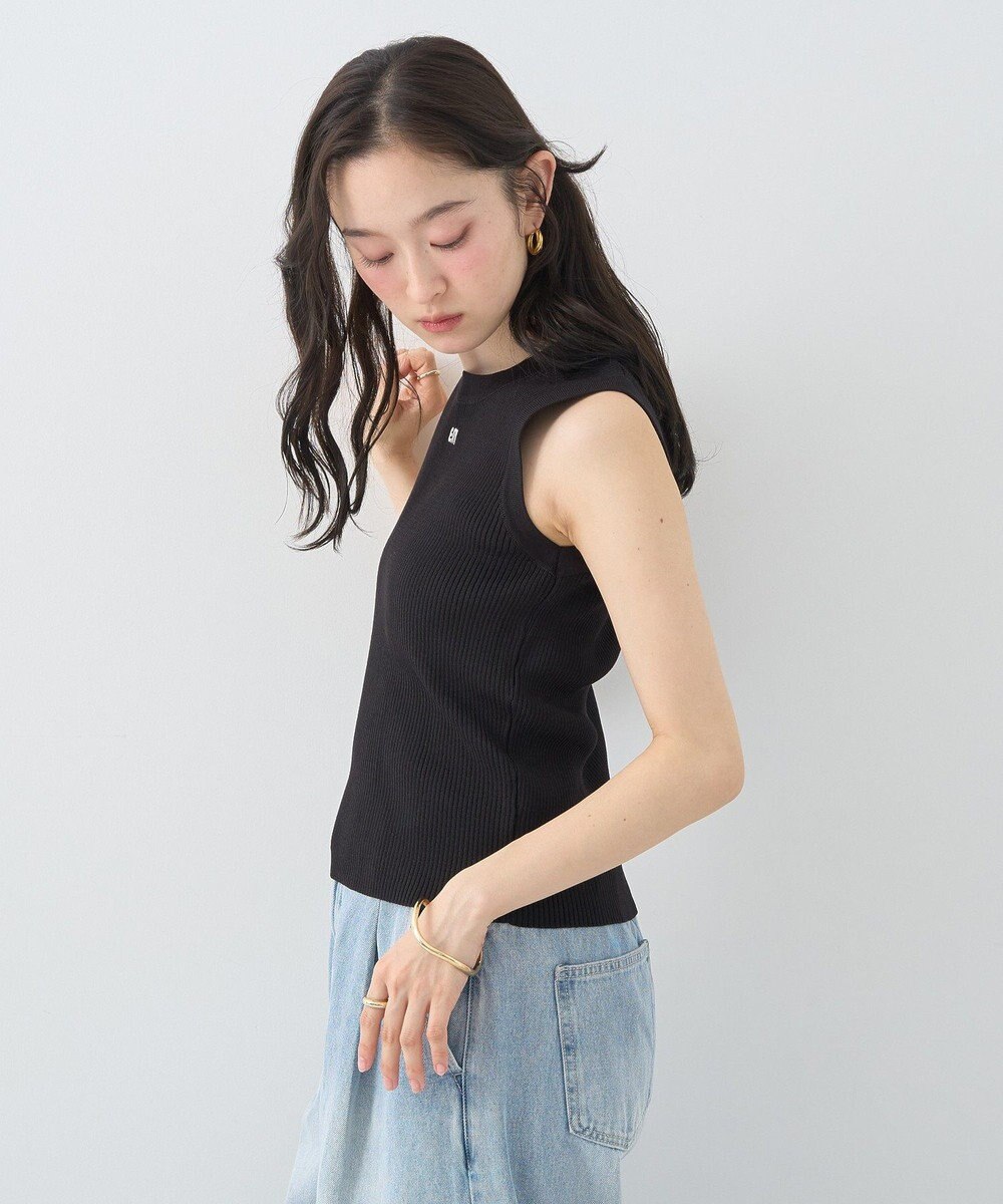 earth music&ecology ロゴ刺繍ノースリーブニットプルオーバー 