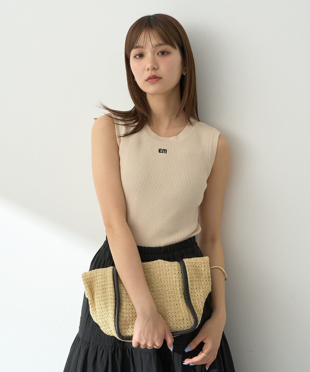 earth music&ecology ロゴ刺繍ノースリーブニットプルオーバー 