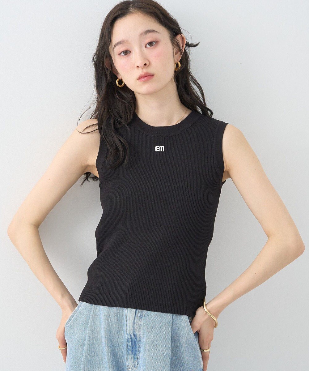 earth music&ecology ロゴ刺繍ノースリーブニットプルオーバー 