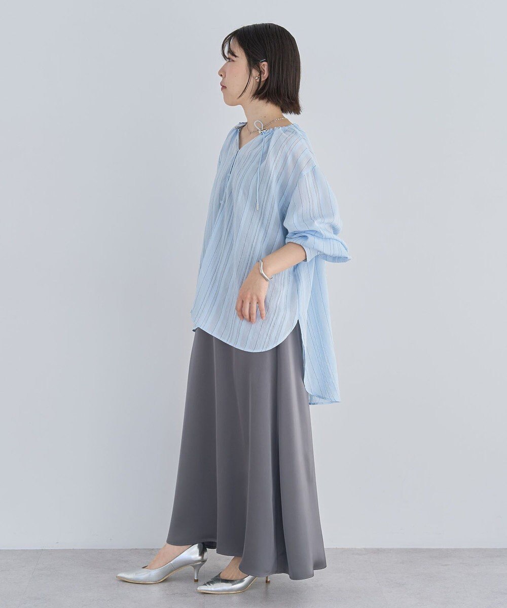 Green Parks ドロストネックシアーストライプチュニック 