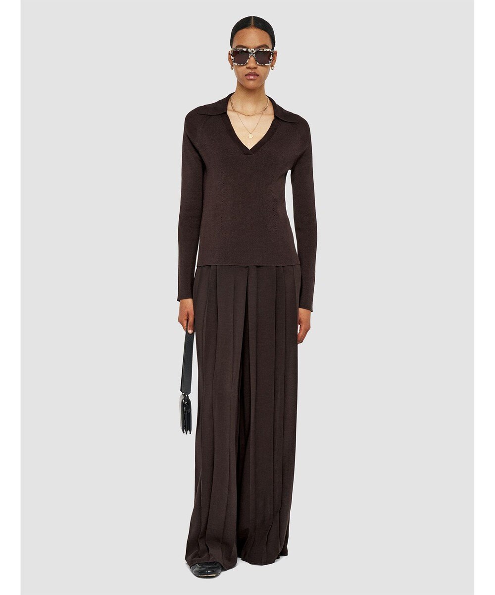 JOSEPH 【洗える】サティニーリブ　ロングスリーブポロニット 