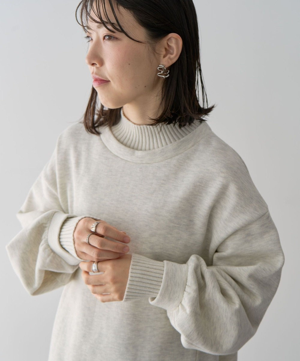 Green Parks 配色リブニットドッキング裏起毛プルオーバ 