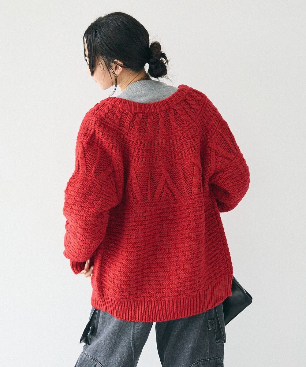 CRAFT STANDARD BOUTIQUE ざっくり柄Mixケーブルニットカーディガン 