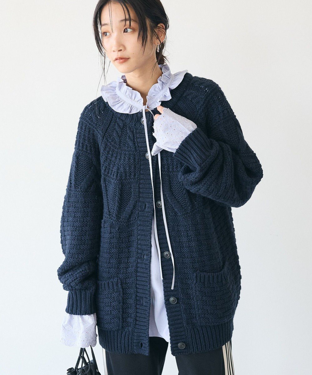 CRAFT STANDARD BOUTIQUE ざっくり柄Mixケーブルニットカーディガン 