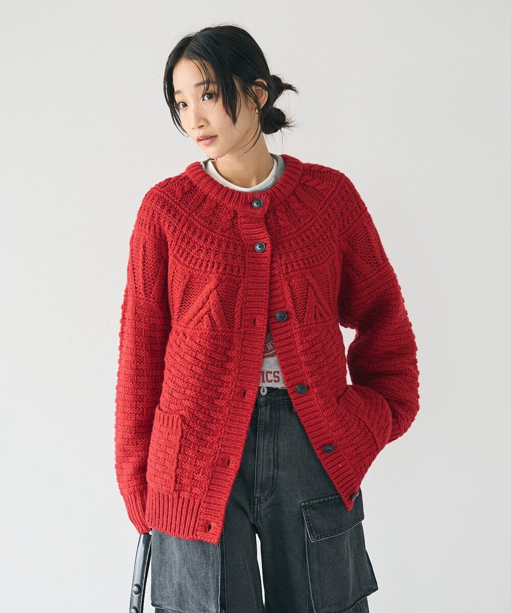 CRAFT STANDARD BOUTIQUE ざっくり柄Mixケーブルニットカーディガン 