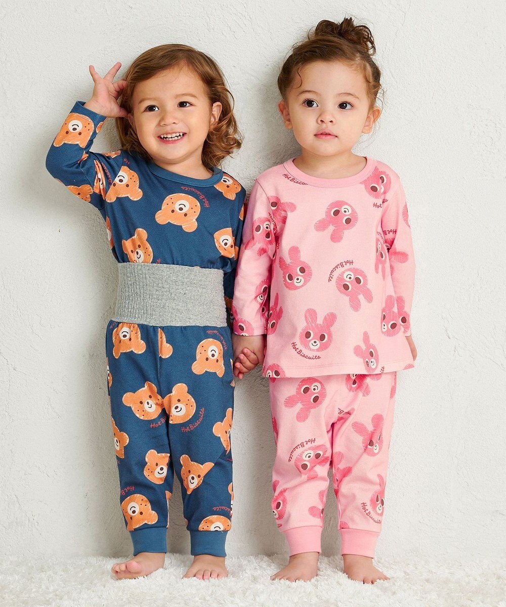 MIKI HOUSE HOT BISCUITS 【80-120cm】 キャビットフェイスプリント 腹巻き付き長袖パジャマ 