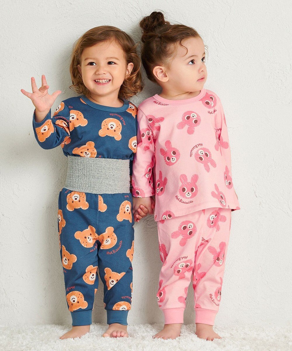 MIKI HOUSE HOT BISCUITS 【80-120cm】 キャビットフェイスプリント 腹巻き付き長袖パジャマ 