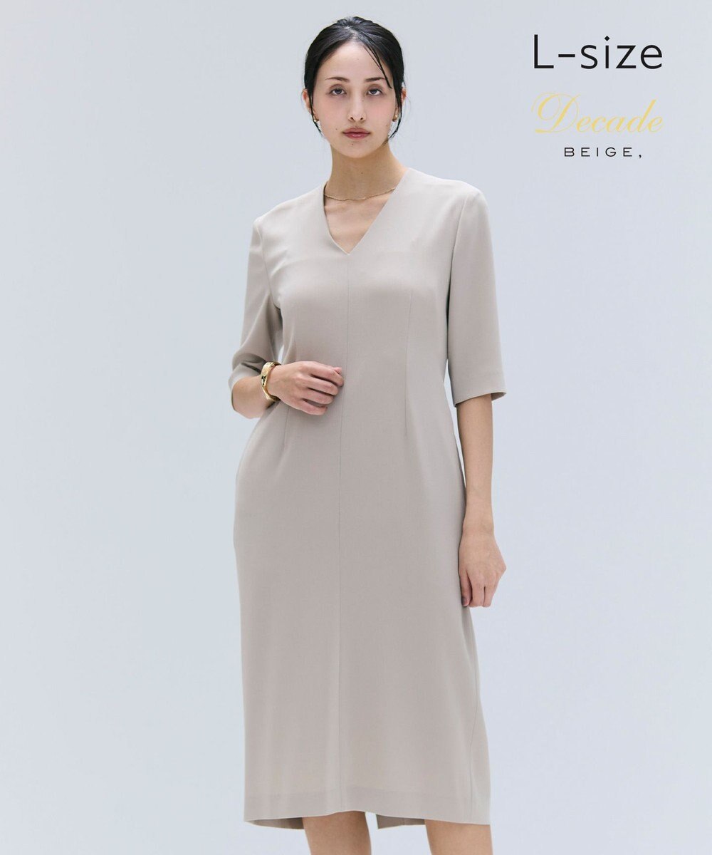 BEIGE， 【洗える・L-size】CINDY / Vネックハーフスリーブワンピース 