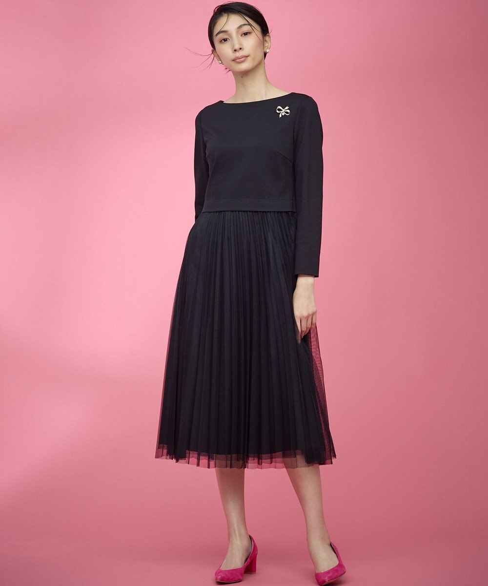 組曲 【WEB限定・KUMIKYOKU NAVY】ジャージーコンビ ギャザーチュール ワンピース 