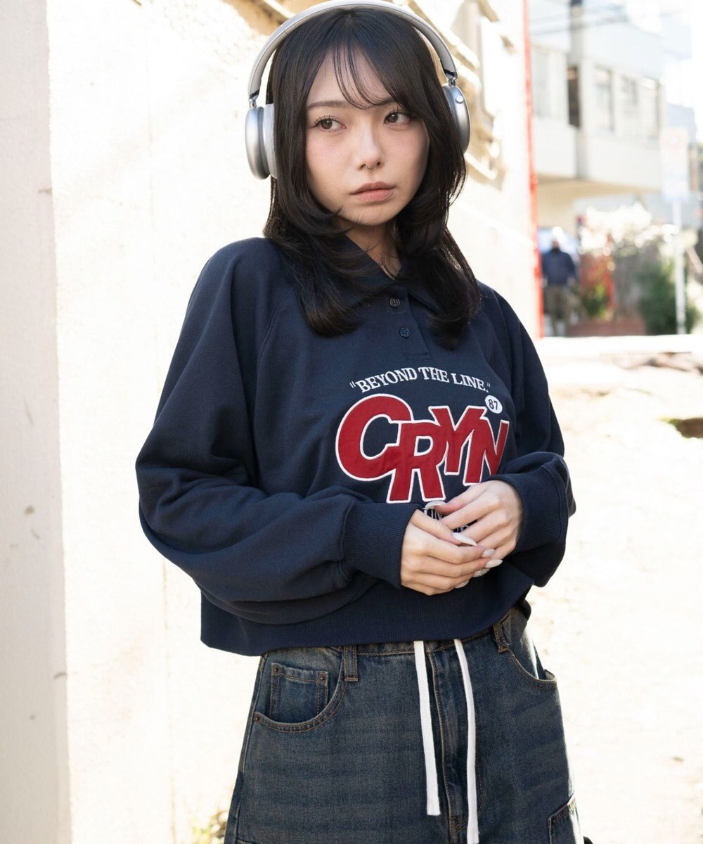 WEGO 襟付きグラフィックショートスウェット 