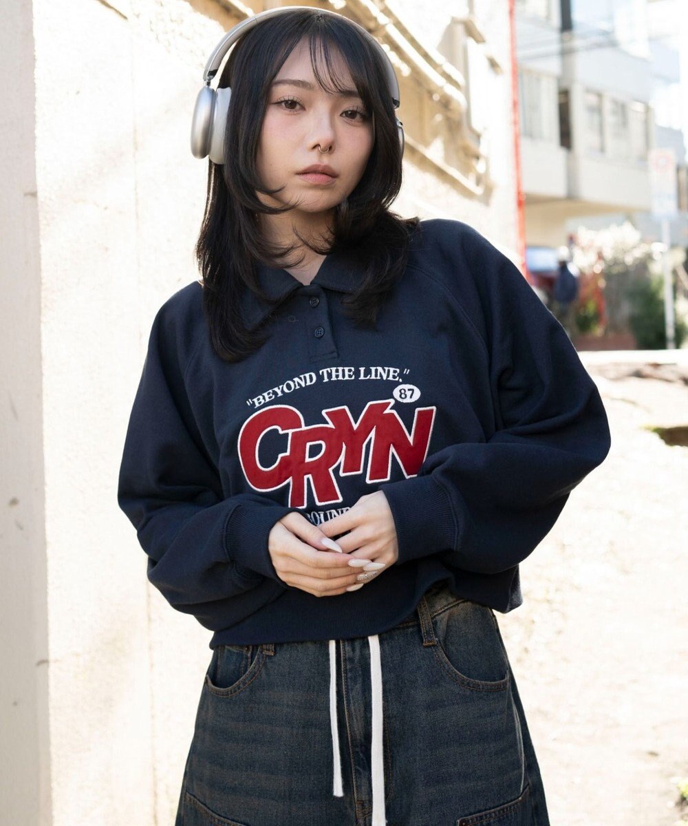 WEGO 襟付きグラフィックショートスウェット 