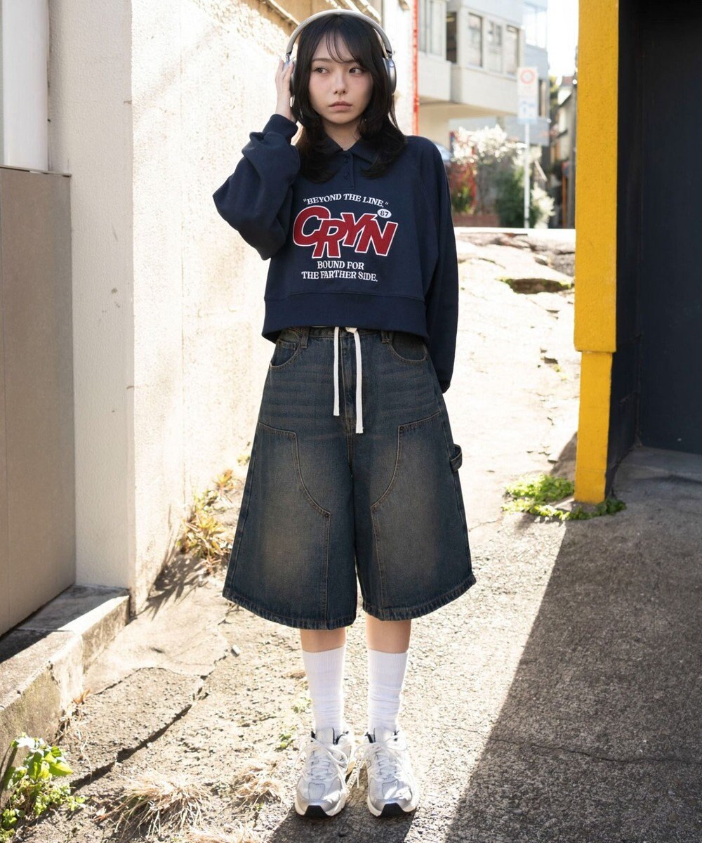 WEGO 襟付きグラフィックショートスウェット 