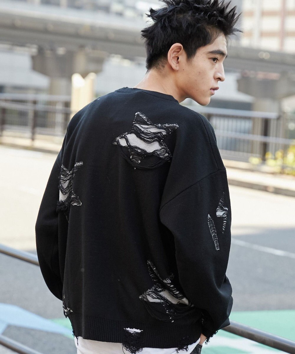 WEGO 【ユニセックス着用ITEM】ダメージジャガードニットプルオーバー 