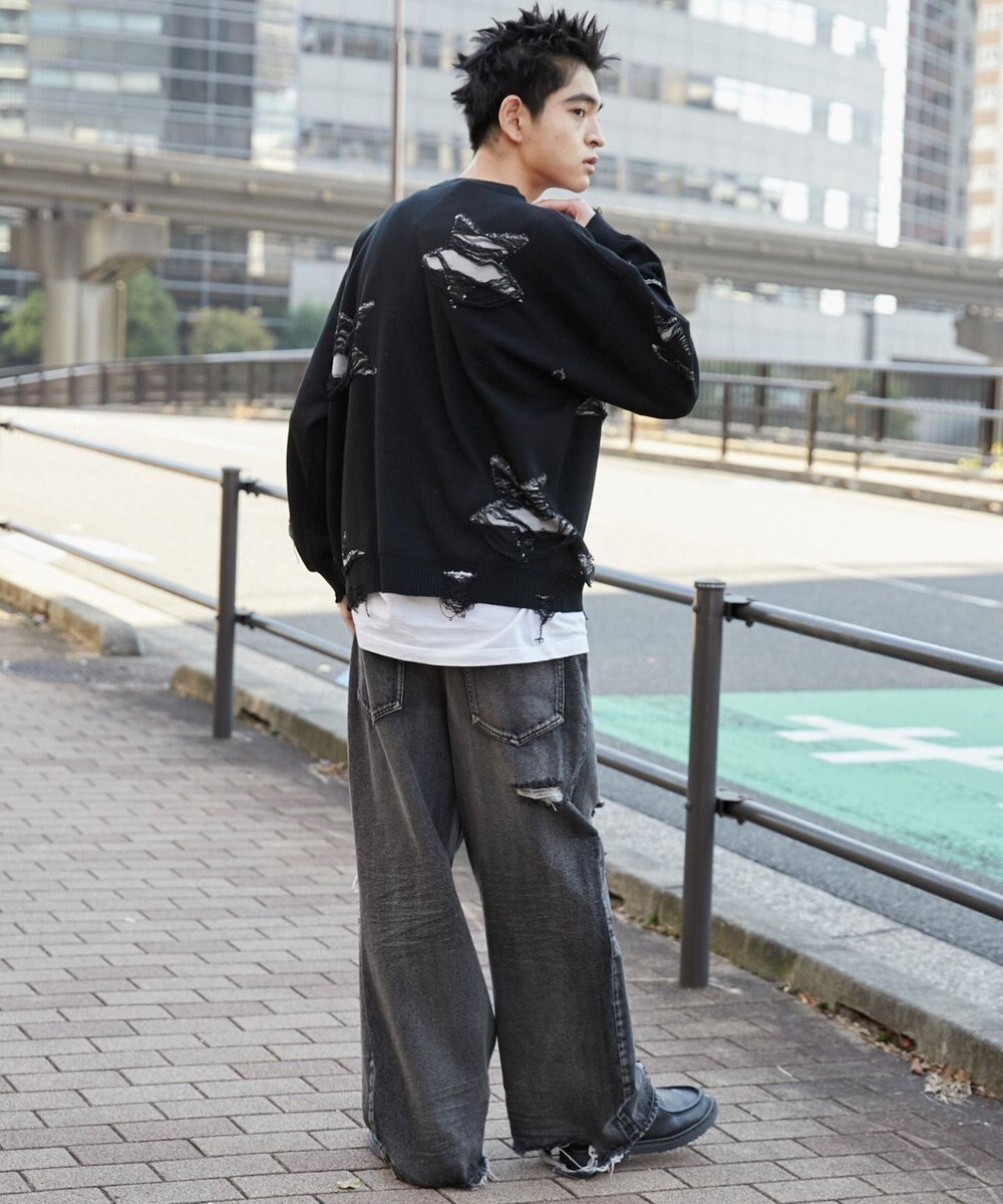 WEGO 【ユニセックス着用ITEM】ダメージジャガードニットプルオーバー 