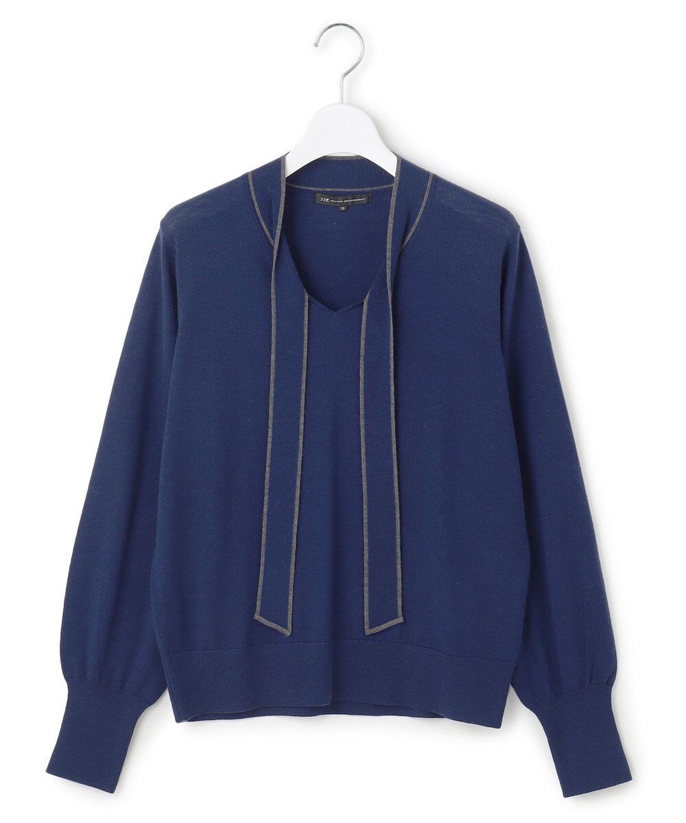 23区 L 【洗える】ウーステッドウール ボウタイ ニット 