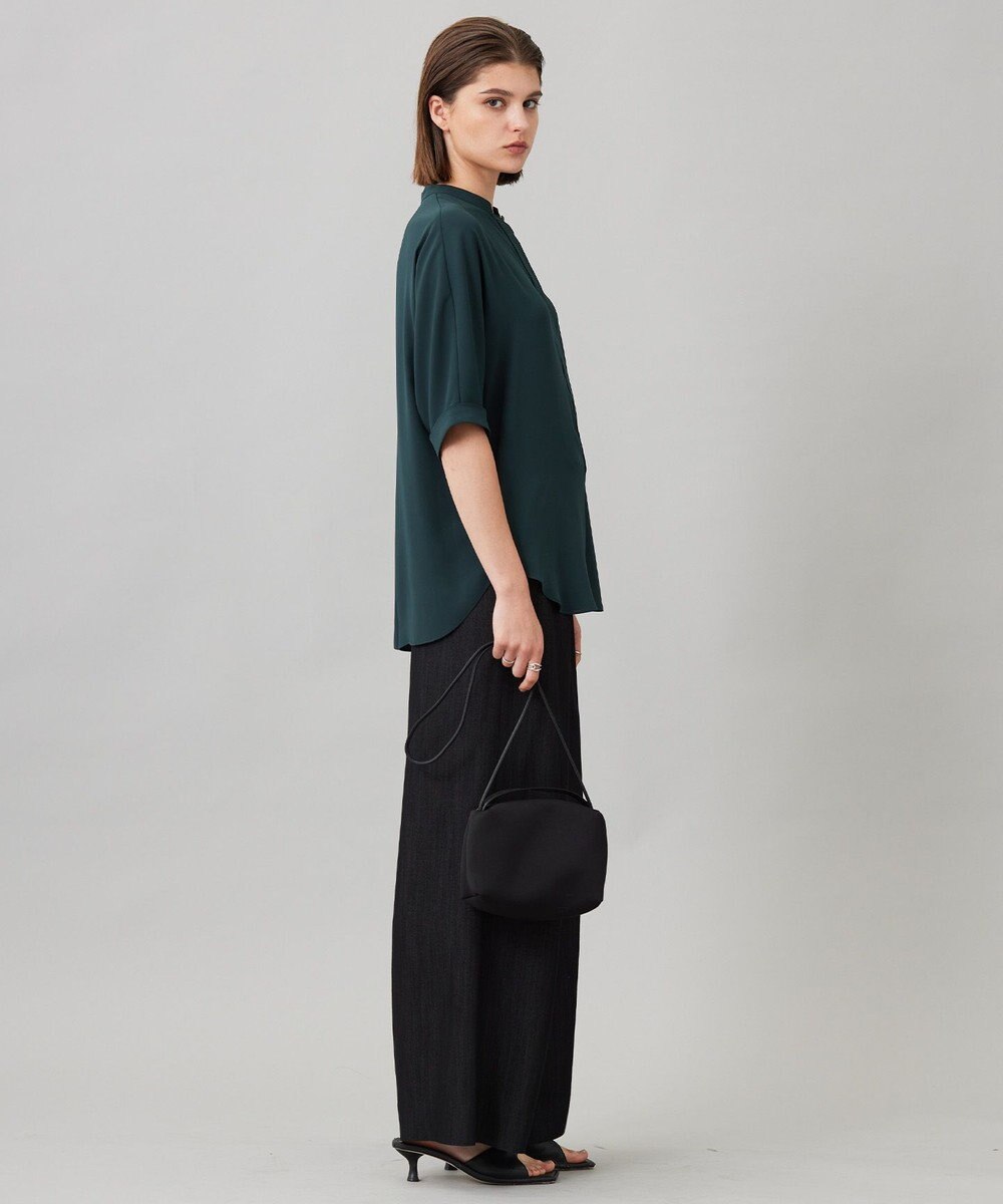 ICB L 【人気のため新色追加・接触冷感・UVケア・速乾・洗える】BackSatinAmunzen 5分袖バンドカラーブラウス 