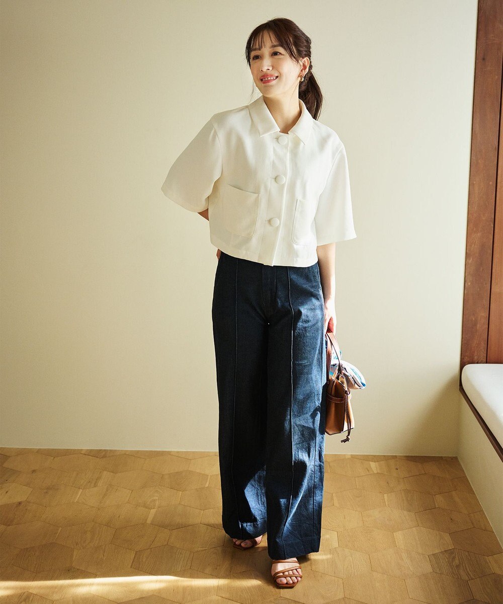 #Newans 【シワになりにくい】〈花乃まりあさんコラボ〉クロップドシャツジャケット 