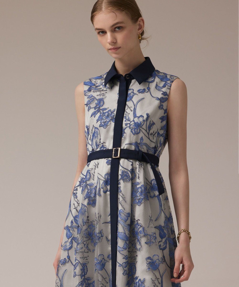 GRACE CONTINENTAL フラワー刺繍ボウタイドレス 