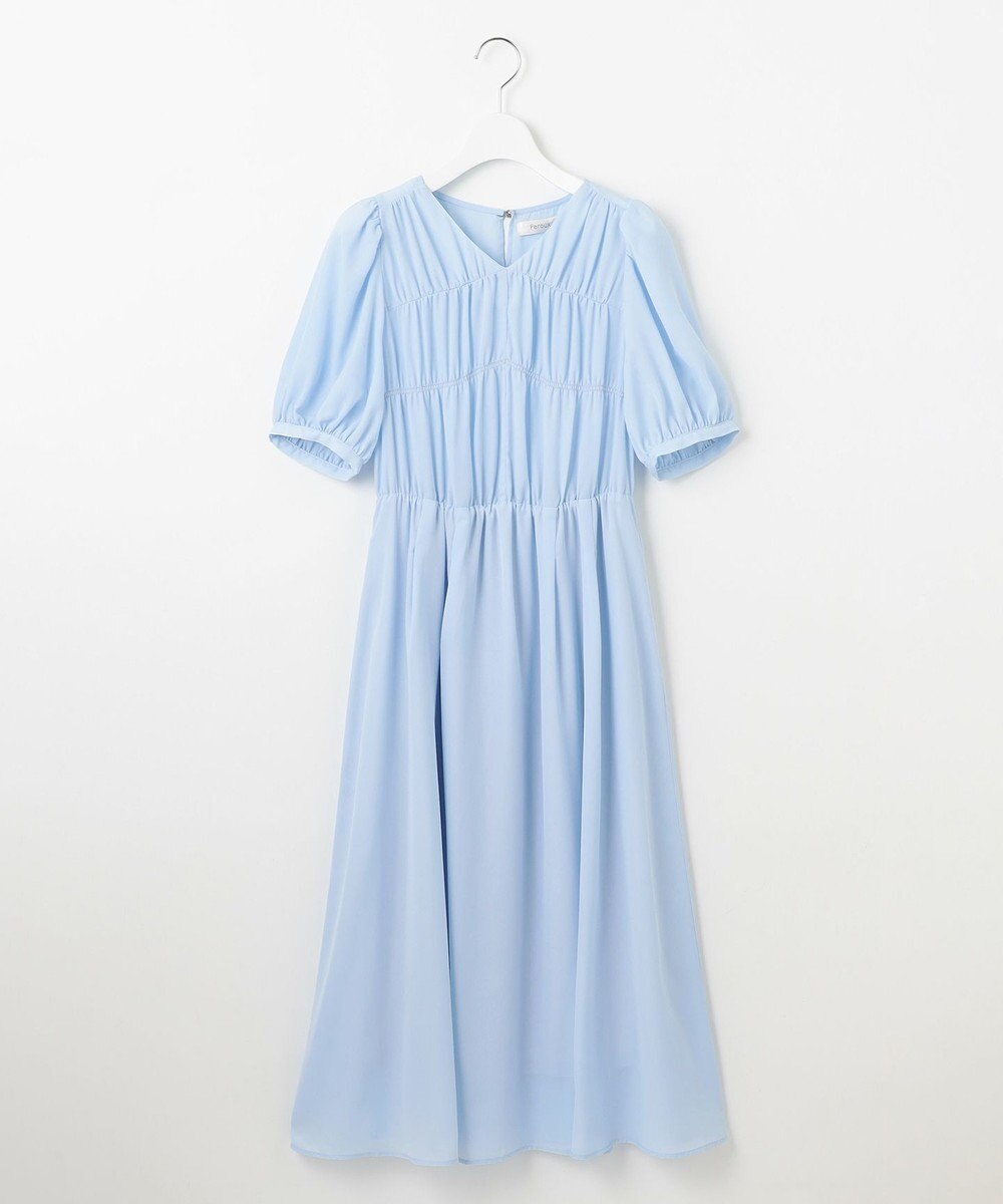 Feroux 【洗える】ギャザーデザインパフスリーブワンピース 