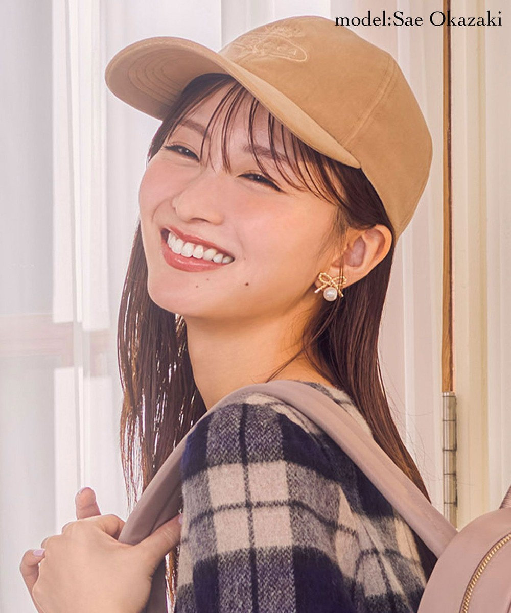 TOCCA 【防臭・吸水速乾・UVカット・サイズ調整可・リボン取り外し可】VELVET LOGOCAP キャップ ベージュ系