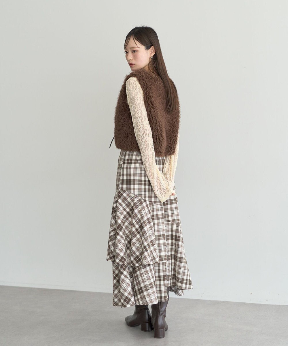 earth music&ecology フェイクファーショートジレ 