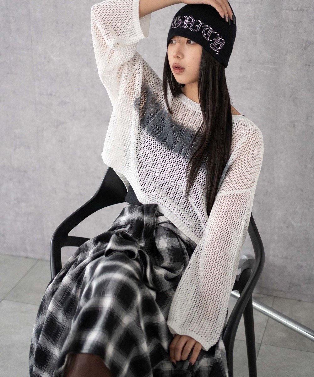 WEGO スプレーロゴジャガードメッシュニット 