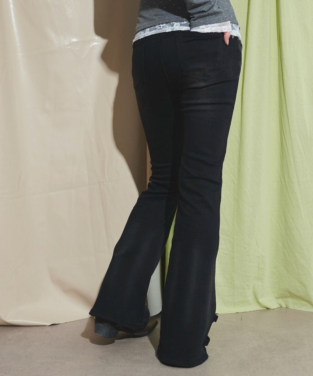 WEGO デザインスリットストレッチフレアデニム 