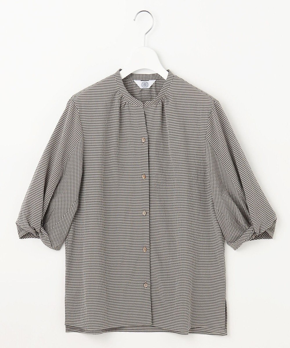 J.PRESS LADIES 【洗える】バイカラーギンガム&ストライプ ブラウス 