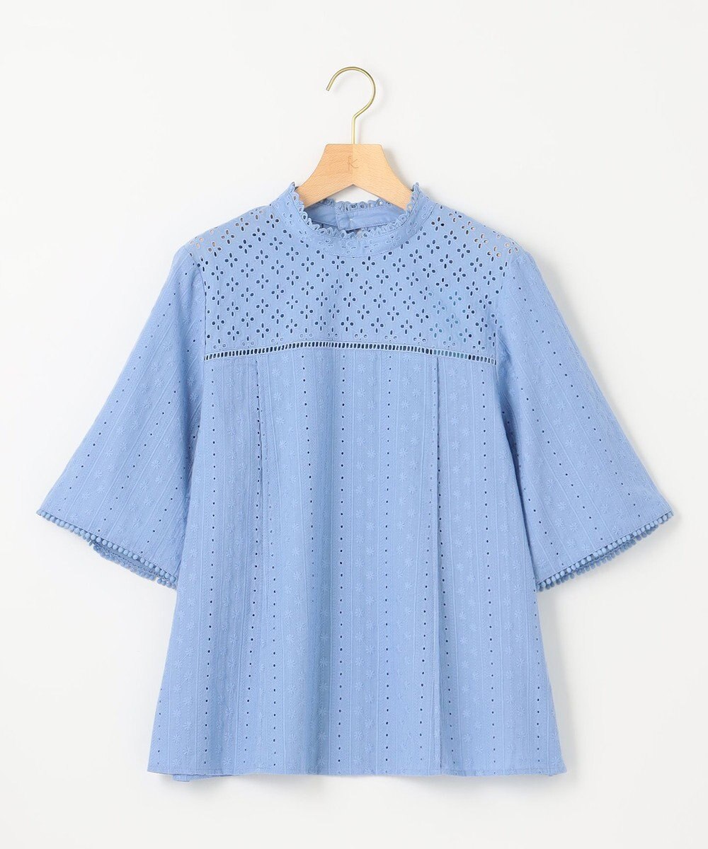 組曲 S 【WEB限定色あり】エンブロイダリーレース　ハイネック半袖ブラウス 