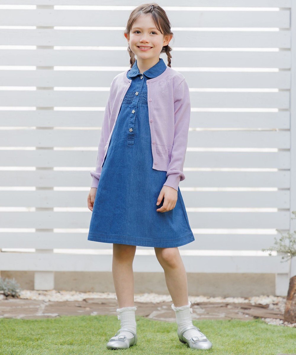 組曲 KIDS 【110-140㎝】 フラワーボタンデニムワンピース 