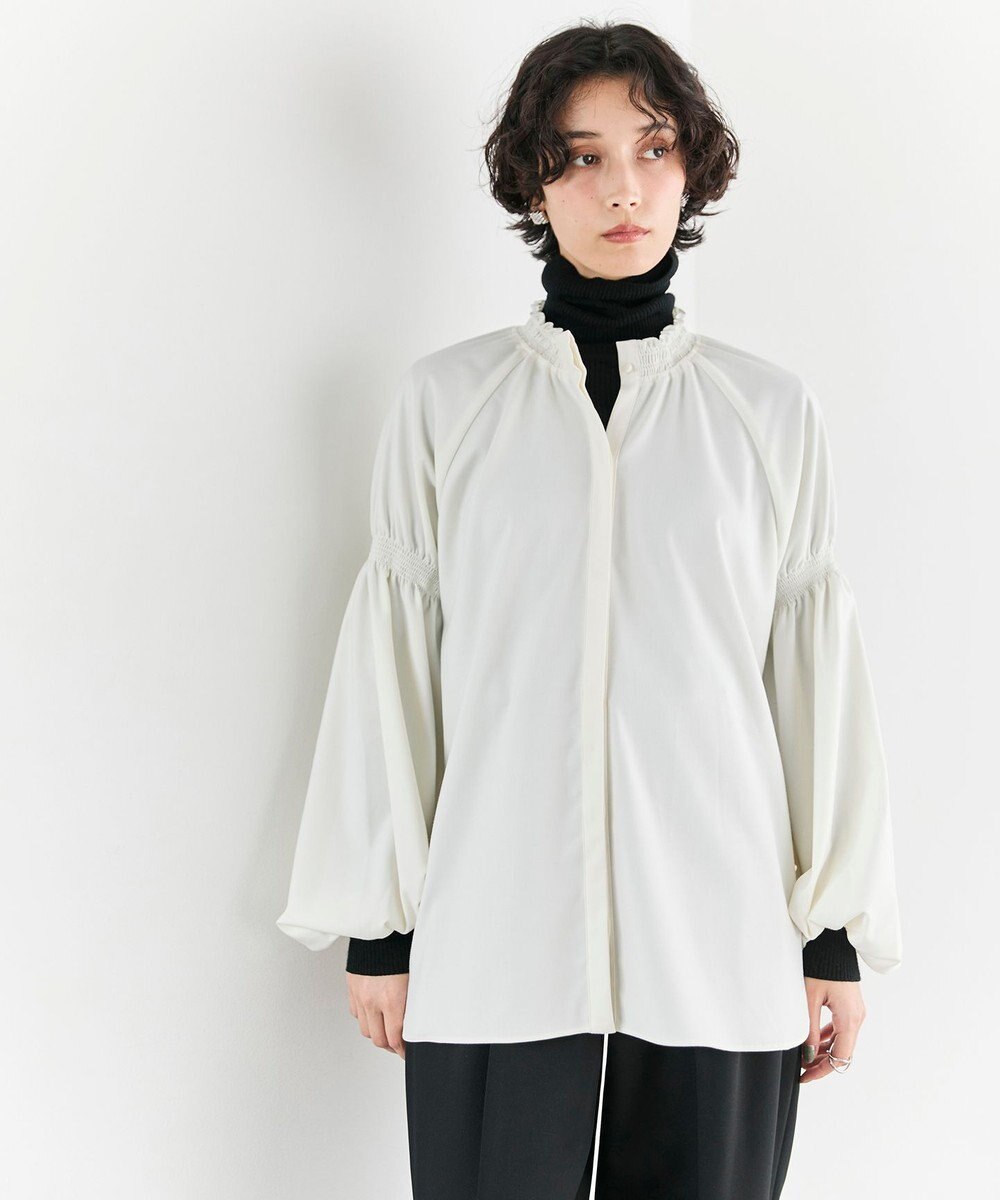 #Newans 【洗濯機可/しわになりにくい】シャーリングネック ボリュームスリーブブラウス 