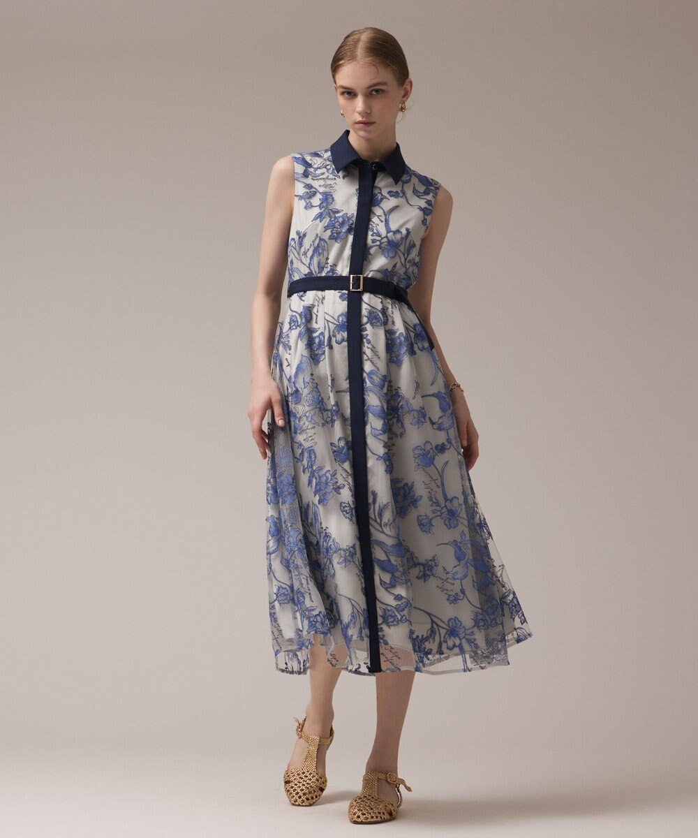 GRACE CONTINENTAL フラワー刺繍ボウタイドレス 