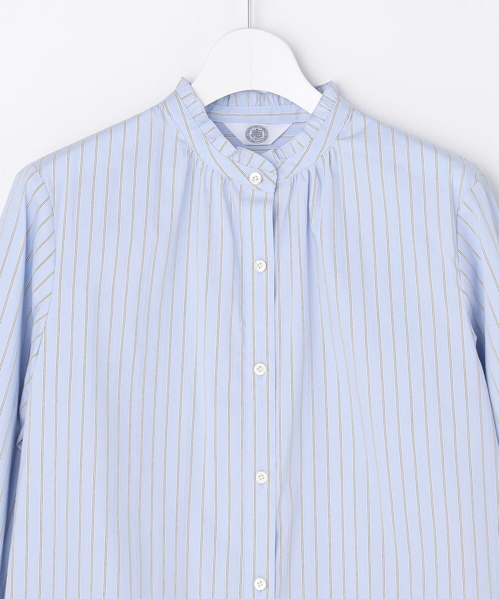 J.PRESS LADIES S BEZコットンナイロン ストライプ フリル襟 ブラウス 